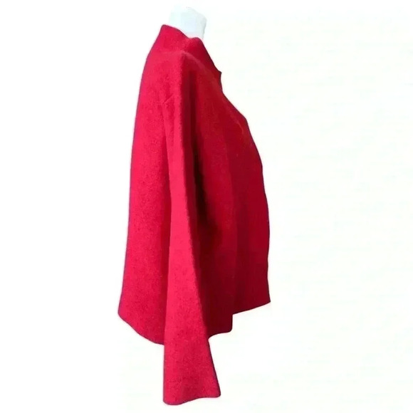 Eileen Fisher 100% Boiled Wool Women’s Jacket Red Sz S Cowl Cape Oversized - Picture 4 of 11